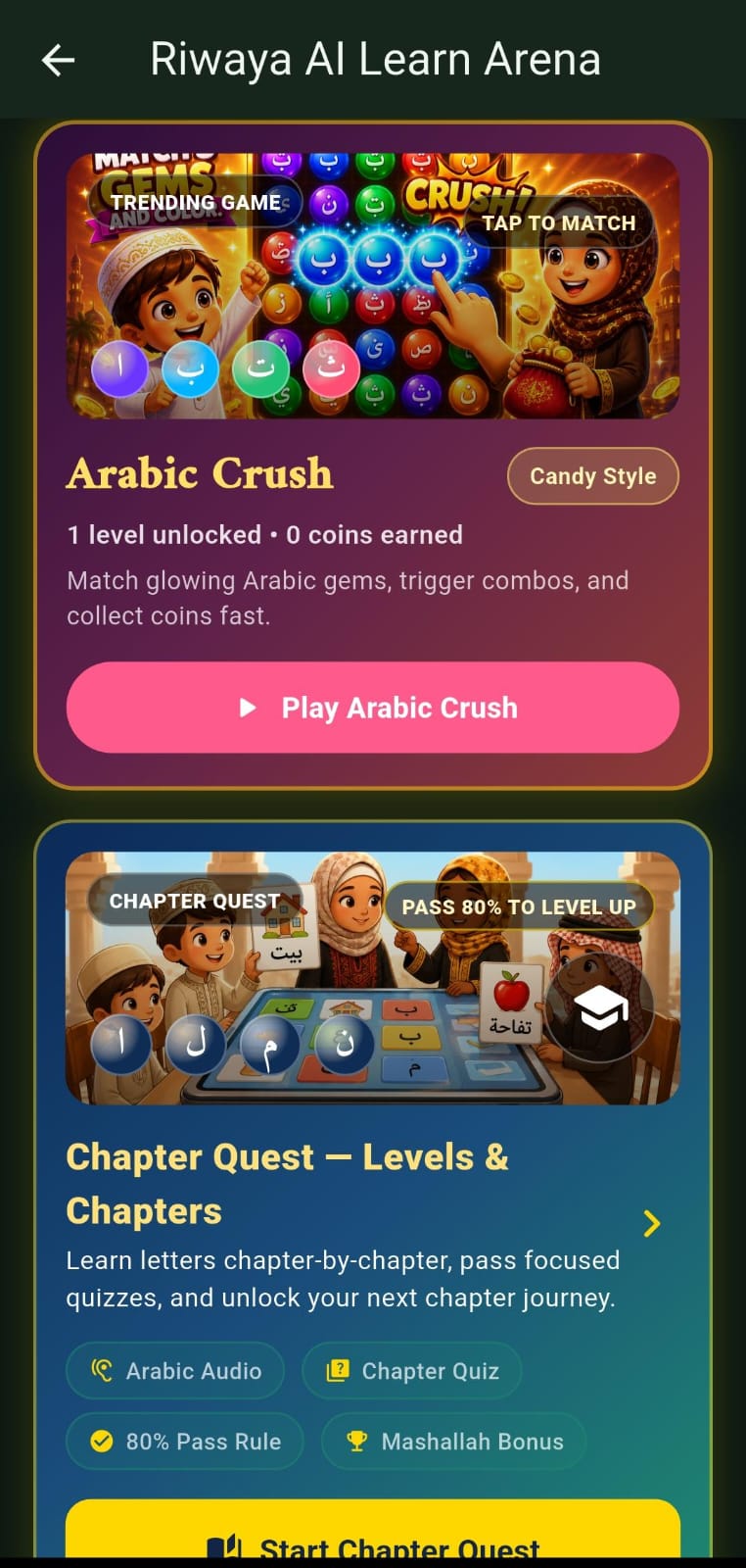 Learn Arena with Arabic Crush and Chapter Quest